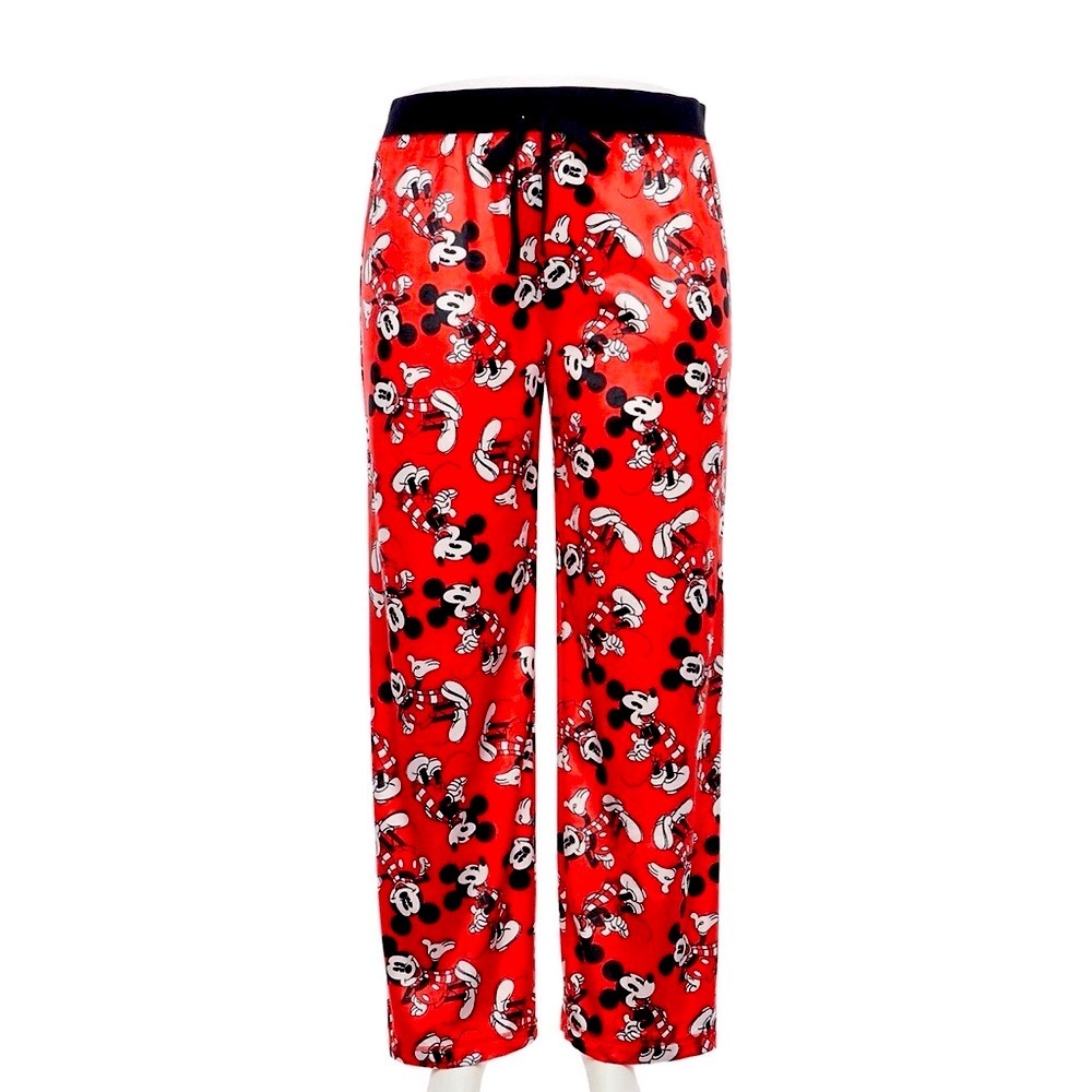 NEW! Disney Mickey Mouse Holiday Christmas Suede Fleece Sleepwear Pants Red SZ L